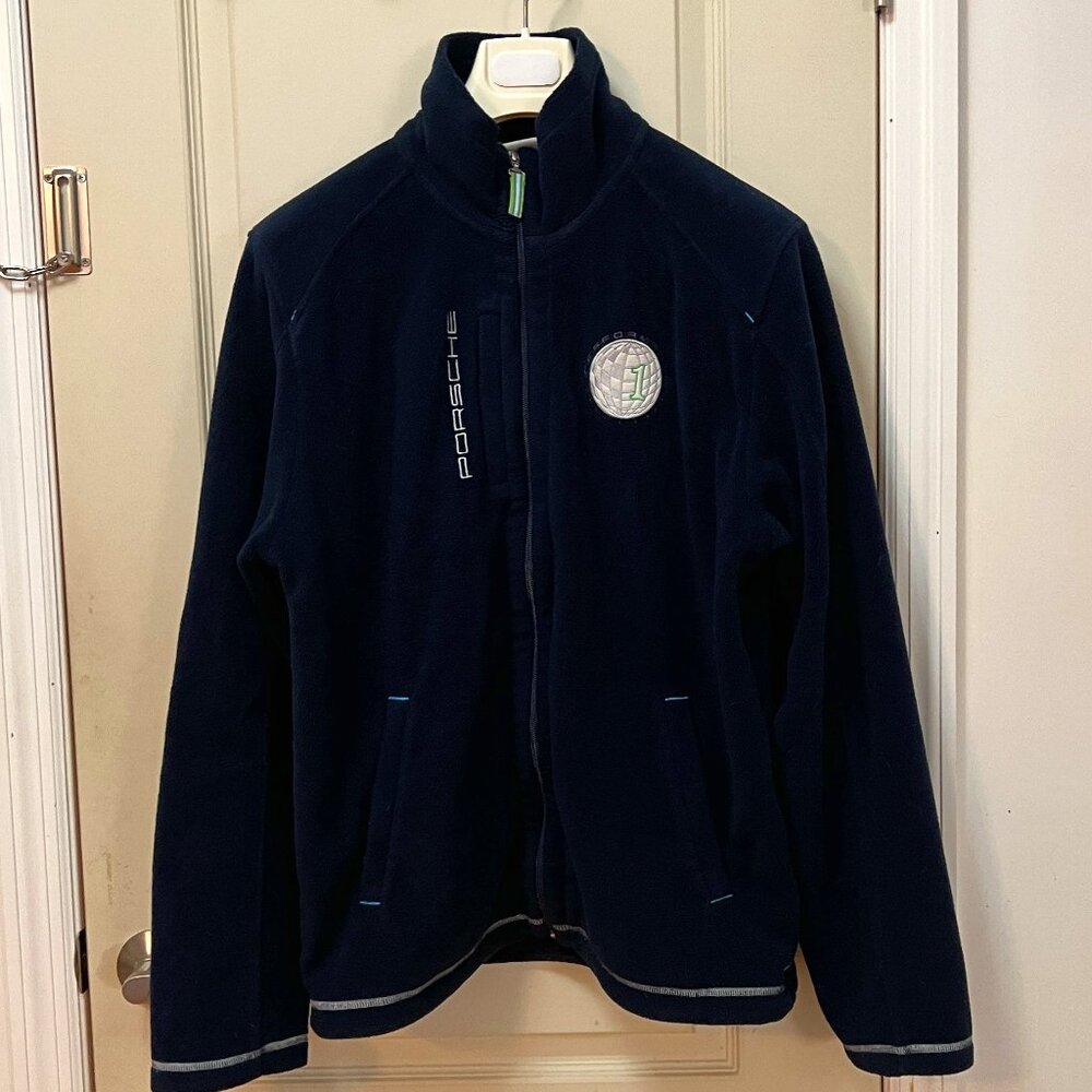 Porsche Design Men's Size L 100% Polyester Zip Front Mock Turtle Fleece. Blue.